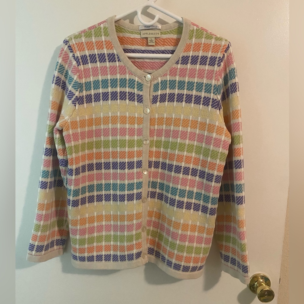 Appleseed’s Checkered Cardigan - Large - Cream, Rainbow